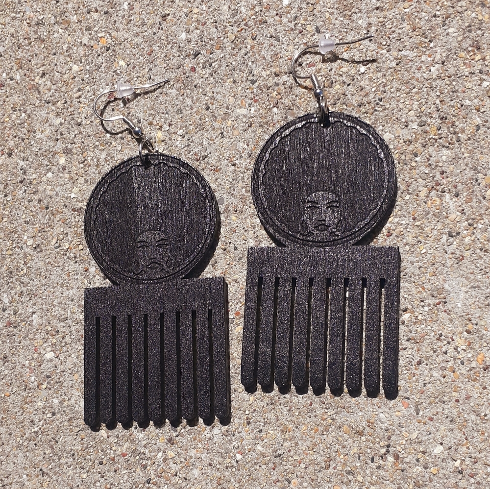 Afrocentric wooden Afro Pick Earrings new